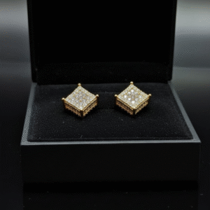 A03 Royal Square Crystal Studs (Golden) With Box
