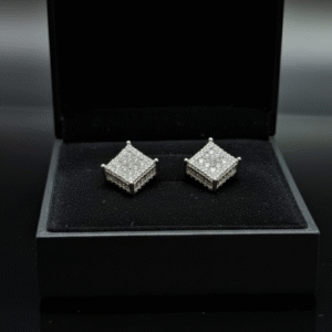 A03 Royal Square Crystal Studs (Silver) With Box