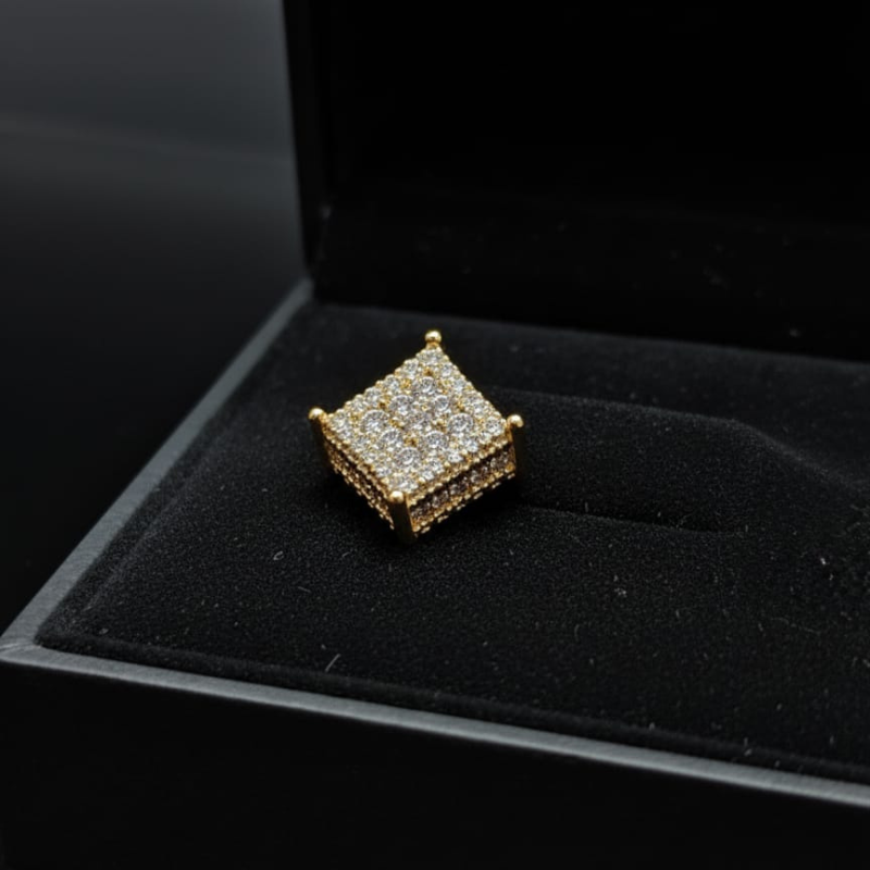A03 Royal Square Crystal Studs (Golden) With Box - Image 3