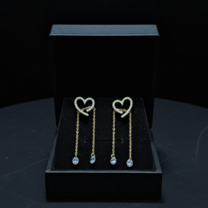 A04 Golden Heart Dangle Earrings With Box