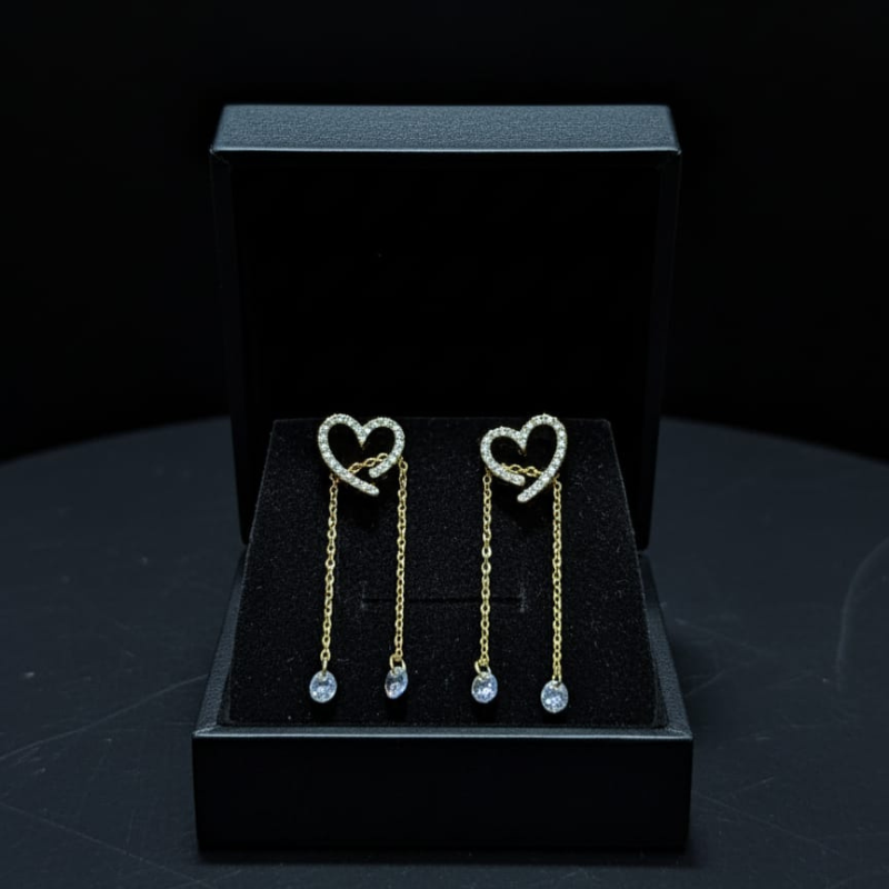 A04 Golden Heart Dangle Earrings With Box