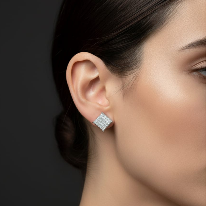 A03 Royal Square Crystal Studs (Silver) With Box - Image 2