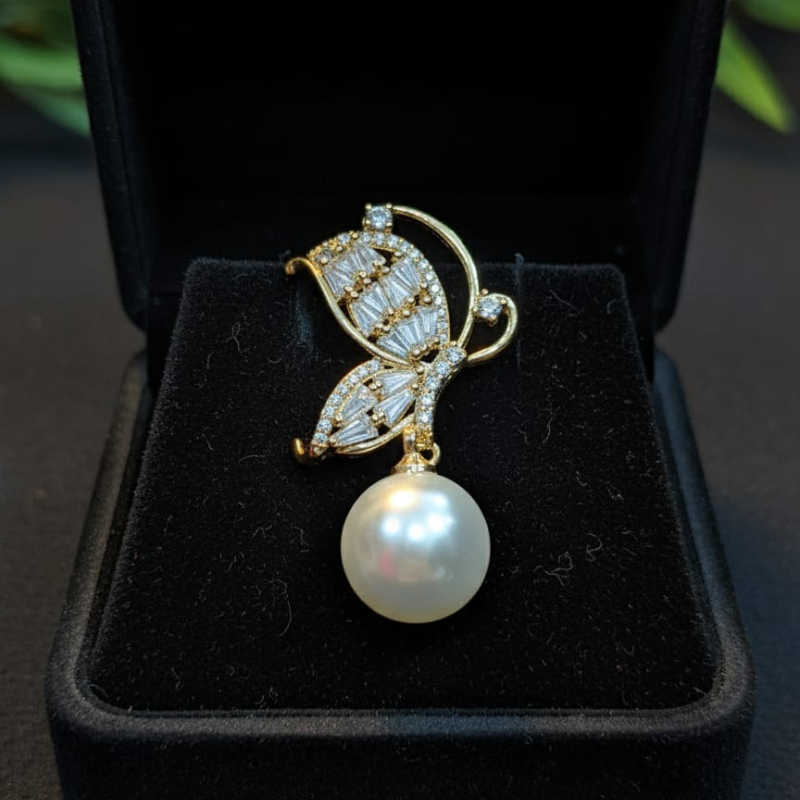 A01 Luxe Butterfly Zircon Earring Golden (With Box)