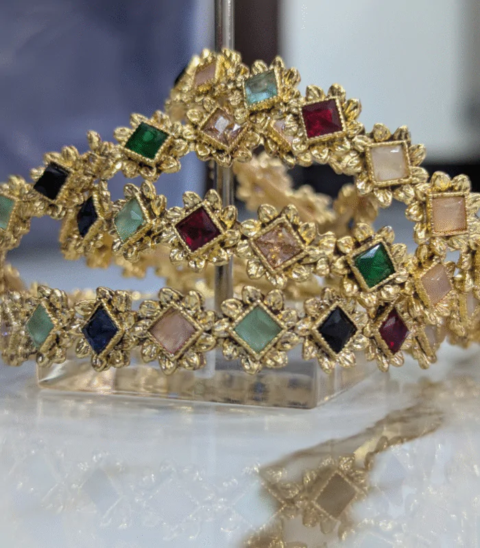 Aylaara Kundan Style Kara Bangles A01 (4 Pieces)