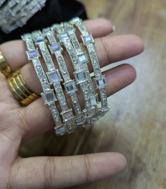 Silver Mirror-Finish Bangles (6 bangles set)