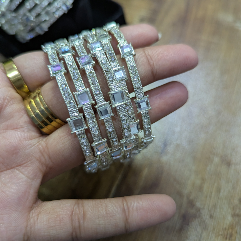 Silver Mirror-Finish Bangles (6 bangles set)