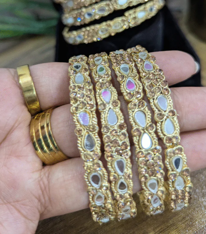 Kundan-Mirror Fusion (4 bangles set)