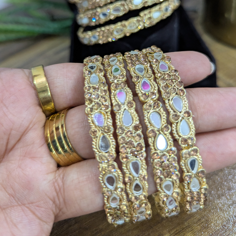 Kundan-Mirror Fusion (4 bangles set)