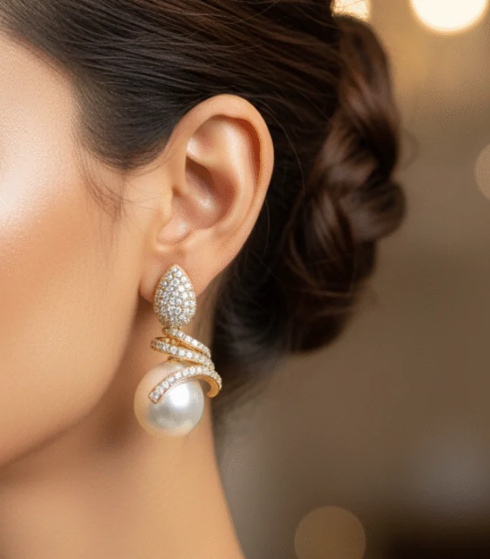 Golden Swirl Pearl Earrings