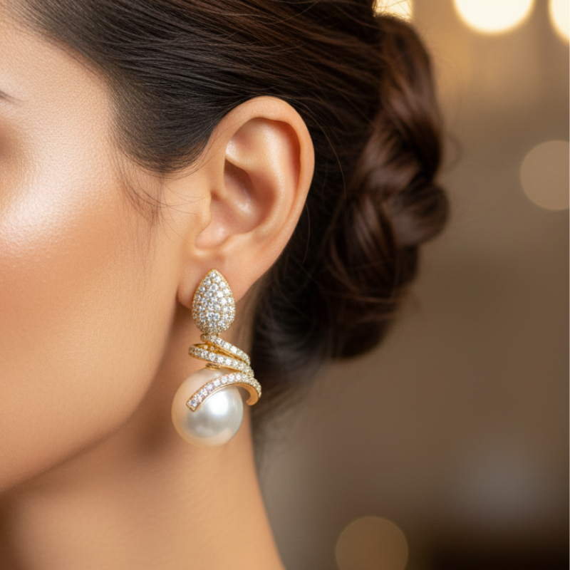 Golden Swirl Pearl Earrings