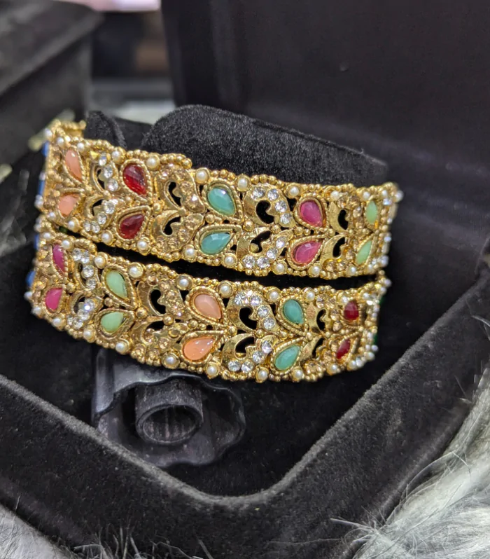Rainbow Aura" Stone-Studded Bangles