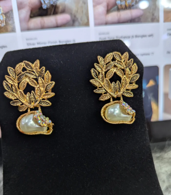 Vintage Laurel" Pearl Drop Earrings