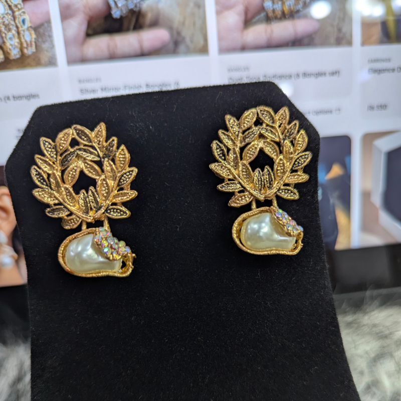 Vintage Laurel" Pearl Drop Earrings