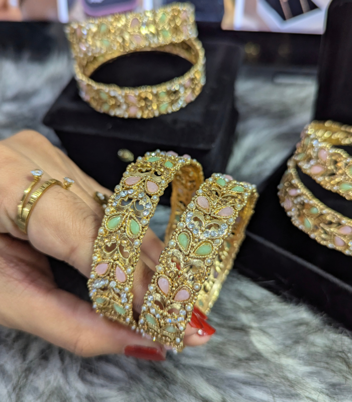 Pastel Stone Bangles (Pink & Mint)