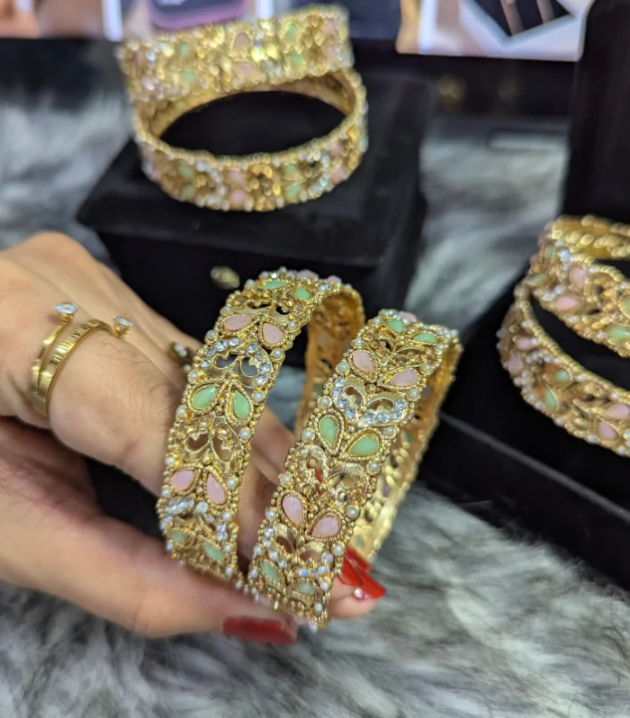 Pastel Stone Bangles (Pink & Mint)