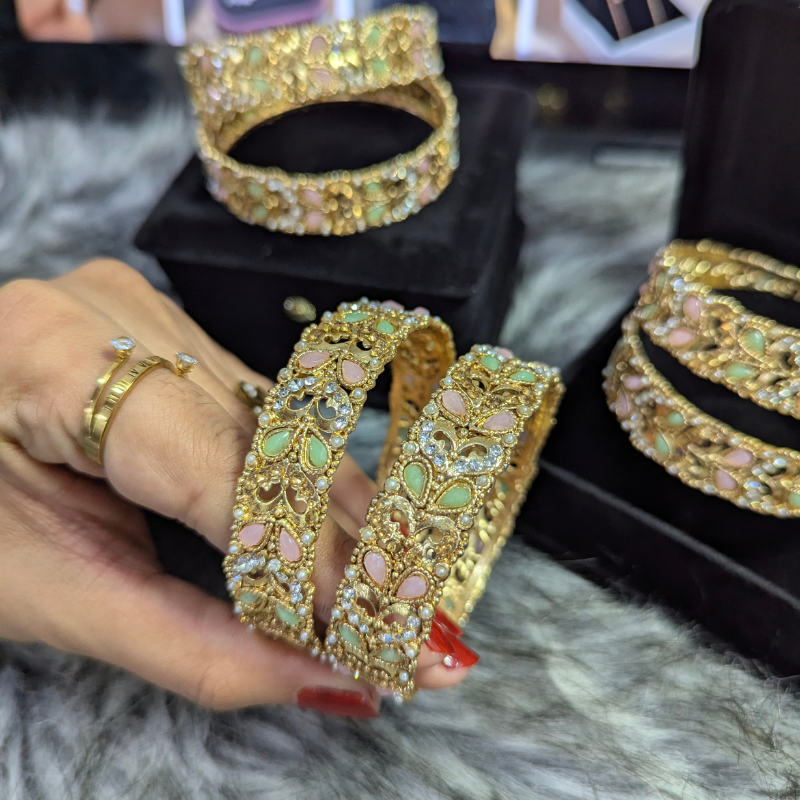 Pastel Stone Bangles (Pink & Mint)