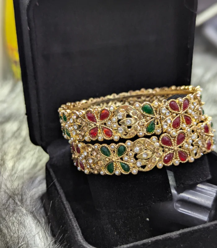 Mayura" Red & Green Stone Kangan